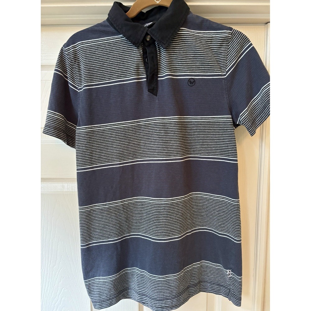Shaun White Mens Polo Shirt XL Gray Blue Striped Skater Short Sleeve Cotton